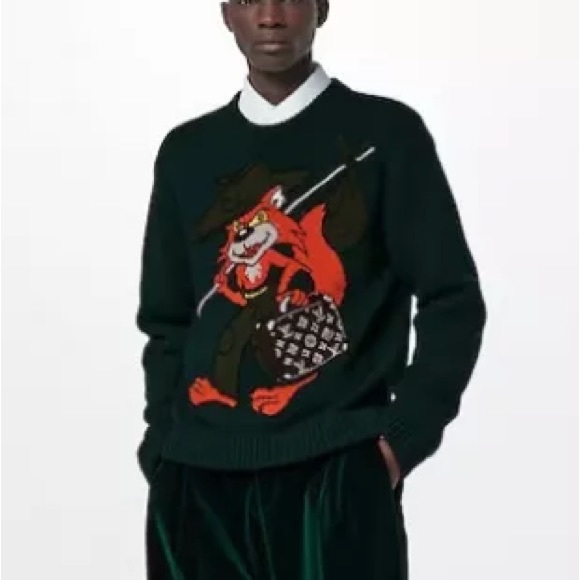 RARE LOUIS VUITTON Handknit Cartoon Fox Green Sweater - Picture 11 of 12